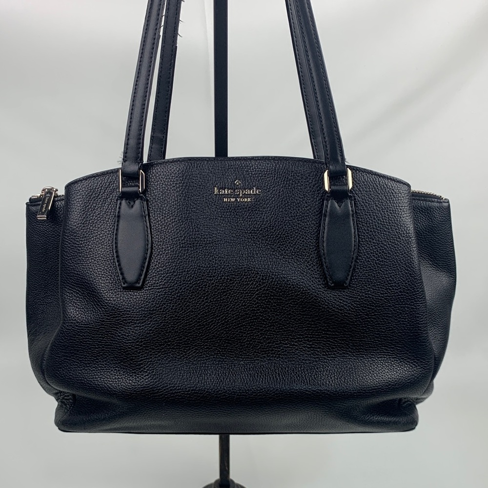 Kate Spade Black Pebbled Leather Shoulder Bag Gold zipper Multiple Pockets